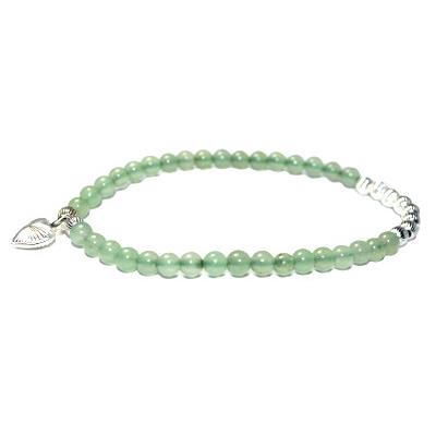 Bracelet en Pierres Boules d'Aventurine Verte 4 mm Perles et Coeur en Argent 925