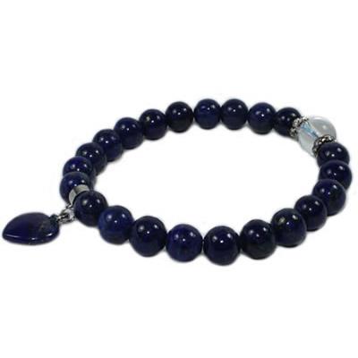 Bracelet en Pierres Boules 8 mm de Lapis Lazuli et Coeur 12 mm