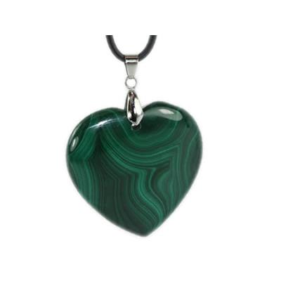 Pendentif Coeur en Malachite 4 cm (Bélière Argentée)