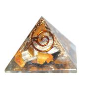Orgonite Pyramide de 3 cm Pierre d'Oeil de Tigre et Spirale de Cuivre