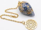 Pendule de Radiesthésie goutte Orgonite et Cristaux en Pierre de Cyanite Bleu-1