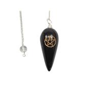 Pendule Cône en Agate Noire avec un Pentagramme Gravé