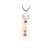 7 Chakras Pendentif Pointe 4 à 5 cm en Quartz Rose Montage Argenté