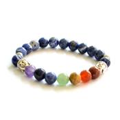 Bracelet 7 Chakras Pierres Boules de Sodalite 8 mm et Bouddha