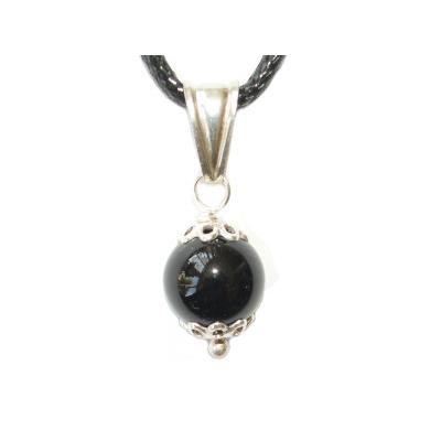 Pendentif Pierre Boule de 8mm en Tourmaline Noire Montage et Bélière en Argent 925