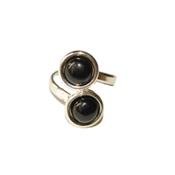 Bague en Argent Double Cabochons Ronds de 8mm en Pierre d'Agate Noire