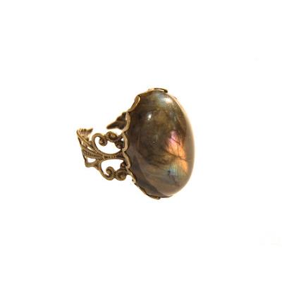 Bague Style Baroque en Labradorite Cabochon Ovale 25x18 mm