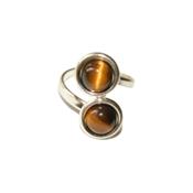 Bague en Argent Double Cabochons Ronds de 8mm en Pierre d'Oeil de Tigre