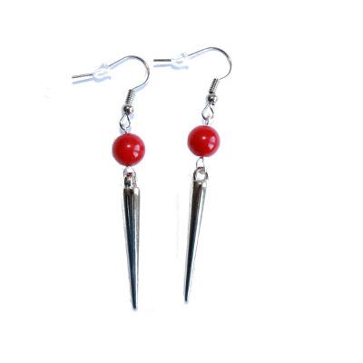 Boucles d'Oreilles Pierre Boule 8 mm en Corail Rouge Pointe Couleur argenté