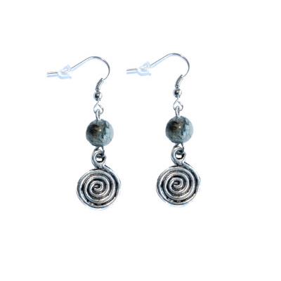 Boucles d'Oreilles Pierre Boule 8 mm en Labradorite Spirale métal argenté