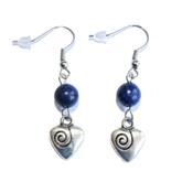 Boucles d'Oreilles Pierre Boule 8 mm en Lapis Lazuli spirale métal argenté