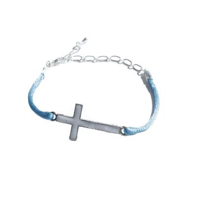 Bracelet Réglable Croix Blanche Cordon Bleu Turquoise
