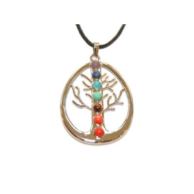 7 Chakras Pendentif Arbre de Vie Montage Argenté