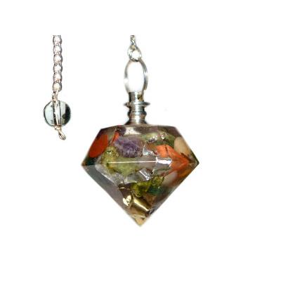 Orgonite Pendule Diamant et Cristaux Multicolore