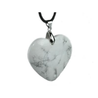 Pendentif Coeur en Howlite Blanche 4 cm (Bélière Argentée)