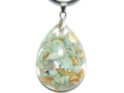 Pendentif Orgonite Goutte 30x20 mm Larimar et Feuilles d'Or Bélière Argent 925 Pièce Unique N°LARI-925-5