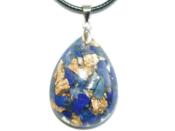 Pendentif Orgonite Goutte 30x20 mm Lapis lazuli et Feuilles d'Or Blire Argent 925 Pice Unique NLAP-925-3