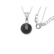 Pendentif Rond Pierre Facettée en Agate noire Monture et Chainette en Argent 925