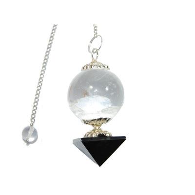 Pendule Boule en Cristal de Roche Pointe Pyamide en Agate Noire