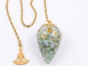 Pendule de Radiesthésie goutte Orgonite et Cristaux en Pierre de Larimar-1
