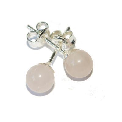 Quartz Rose Puces d'Oreilles Rondes 6 mm et Argent 925