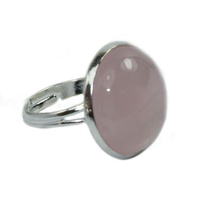 Bague Cabochon Pierre Ronde en Quartz Rose 18 mm