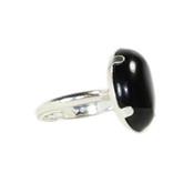 Bague Cabochon Ovale en Agate Noire 18x13 mm et Argent 925