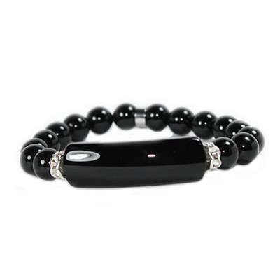 Bracelet Gourmette en Agate Noire Pierres Boules de 8 mm et Coeur 12 MM