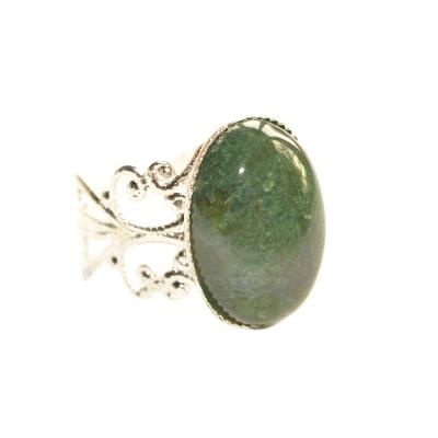 Bague Style Baroque en Agate Mousse Cabochon Ovale 18X13 mm