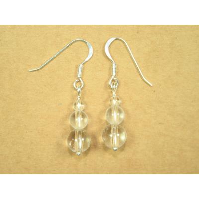 Cristal de Roche Pendants d'Oreilles 3 Pierres Boules Sur Argent 925