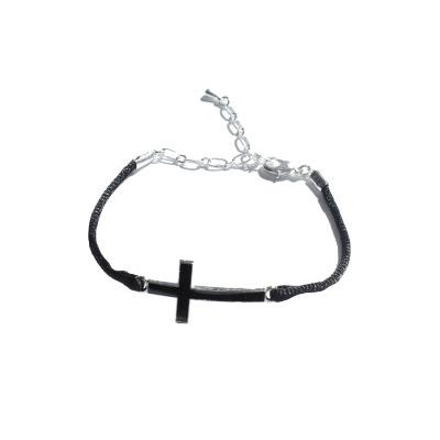 Bracelet Réglable Croix Noire Cordon Noir