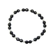 Bracelet en Pierres Boules Facettées d'Agate Noire (6 mm) Perles en Argent 925