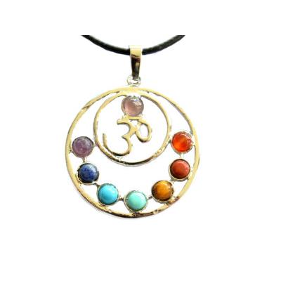 7 Chakras Pendentif Om Cerclé Montage Argenté