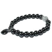 Bracelet en Pierres Boules 8 mm d'Hematite et Coeur 12 mm