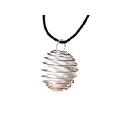 Howlite Blanche Pendentif Cage Pierre Roulée