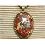 Orgonite Pendentif Cabochon Ovale 40x30 Jaspe Rouge et Feuilles d'Or Pièce Unique N°JSPRORG4030-1