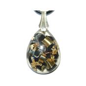 Pendentif Orgonite Goutte 30x20 mm Shungite et Feuilles d'Or Bélière Argent 925 Pièce Unique N°SHU-925-3