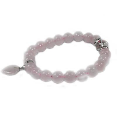 Bracelet en Pierres Boules 8 mm de Quartz Rose et Coeur 12 mm