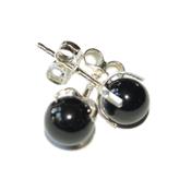 Clous d'Oreilles en Argent 925 Perle Ronde de 6mm en Tourmaline Noire