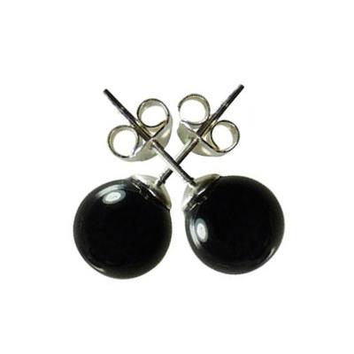 Agate Noire Puces d'Oreilles Rondes 8 mm et Argent 925