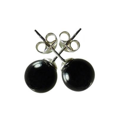 Agate Noire Puces d'Oreilles Rondes 8 mm et Argent 925