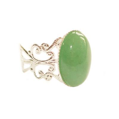 Bague Style Baroque en Aventurine Verte Cabochon Ovale 18x13 mm