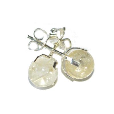 Clous d'Oreilles en Argent 925 Perle Ronde de 6mm en Citrine