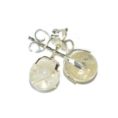 Clous d'Oreilles en Argent 925 Perle Ronde de 6mm en Citrine