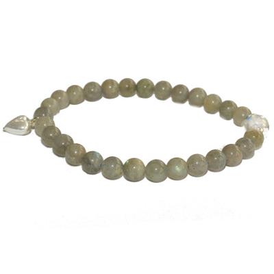 Bracelet en Pierre boule de Labradorite 6mm et Coeur en Argent 925