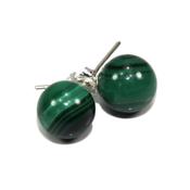 Malachite Puces d'Oreilles Rondes 6 mm et Argent 925