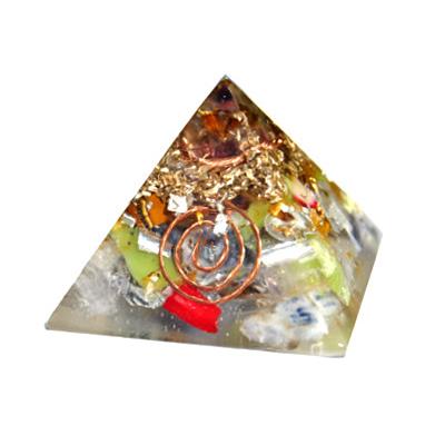 Pyramide 7 Chakras en Orgonite de 3 cm avec Pointe d'Améthyste