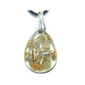 Pendentif Orgonite Goutte 30x20 mm Labradorite et Feuilles d'Or Blire Argent 925 Pice Unique NLab-925-1