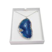 Pendentif Tranche d'Agate Pierre Bleu