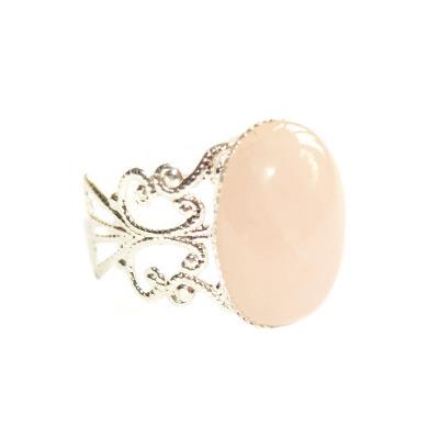 Bague Style Baroque en Quartz Rose Cabochon Ovale 18x13 mm